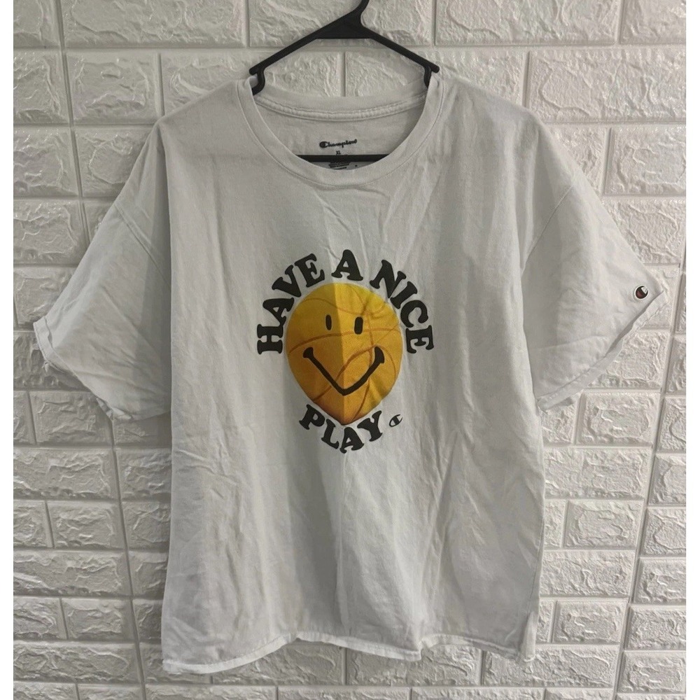 CHAMPIONS‎ MENS SHIRT SIZE XL WHITE SHORT SLEEVE HAVE A NICE PLAY BASKETBALL